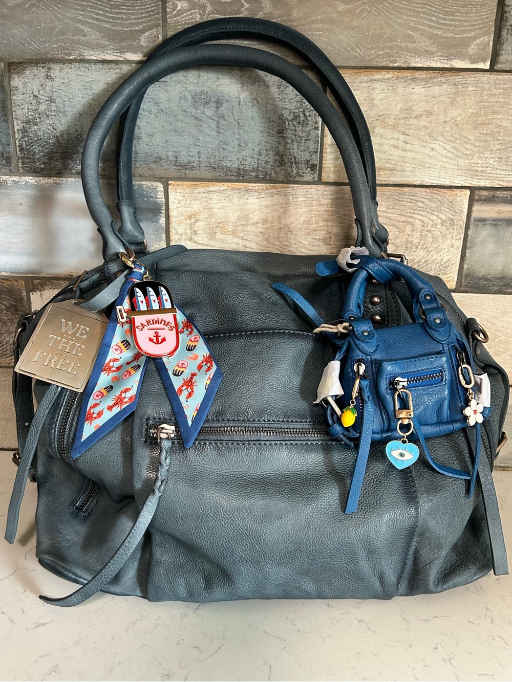 New FREE PEOPLE We The Free Micro Emerson Bag Charm Bundle / Santorini Blue - Picture 8 of 8